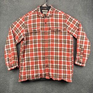 LL Bean Traditional Fit Flannel Shirt Red Brown Plaid Mens L Long Sleeve Button